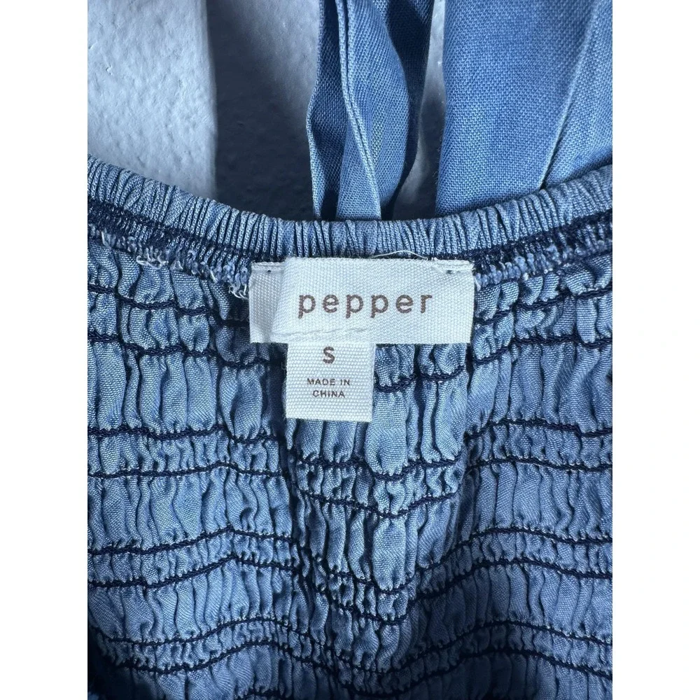 Blu Pepper Dress Womens Small Blue Off‎ Shoulder Smocked Ruffle Hem Sundress